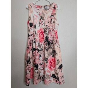 Calvin Klein Womens 12 Office Floral Print Sleeveless Pleated Dress Knee Length